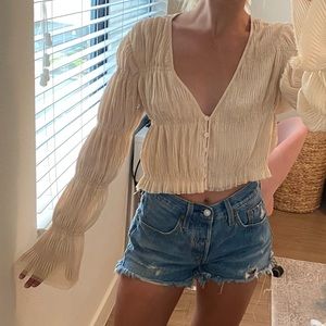 urban outfitters cream long sleeve chiffon blouse